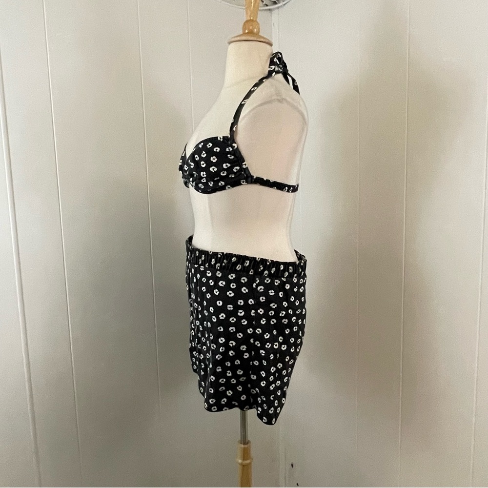 Vintage Floral Bikini Top Shorts Set Women’s XL Black White High Rise Union - Picture 6 of 15